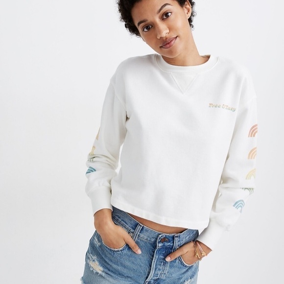 Madewell x Free & Easy® Rainbow/White Graphic Crewneck Crop Sweatshirt Size XS - Picture 3 of 9